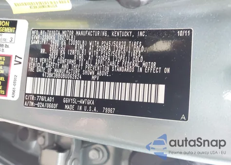 2011 Toyota Venza Base V6 из США, поврежденный, VIN 4T3BK3BB0BU062824